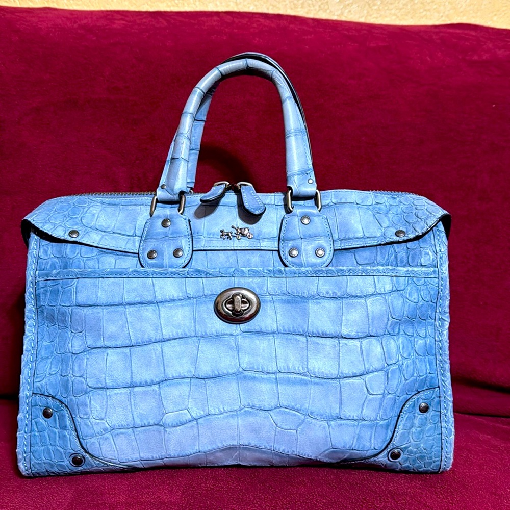 Coach Embossed Denim Crocodile Rhyder Satchel